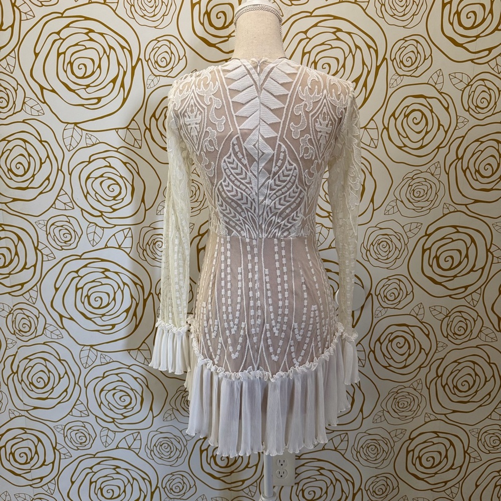 White Long Sleeve Lace Fit & Flare Dress - Picture 6 of 7